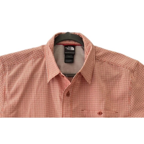 The North Face Mens Short Sleeve Button Up Shirt Size Lg Orange Gingham Check - Picture 3 of 4